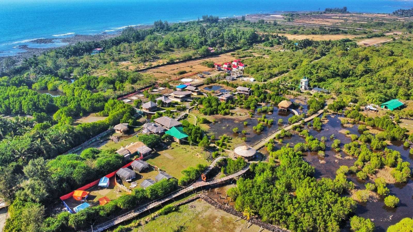Aerial view of Sinbad Experience Resort & Beyond on Saint Martin's Island